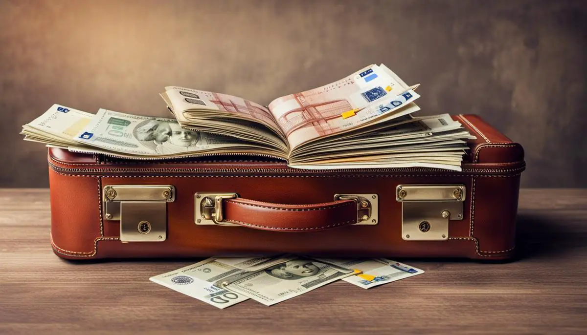 Imagem relacionada as maneiras de abrir uma conta internacional em euro, mostrando uma maleta com euros e um passaporte.